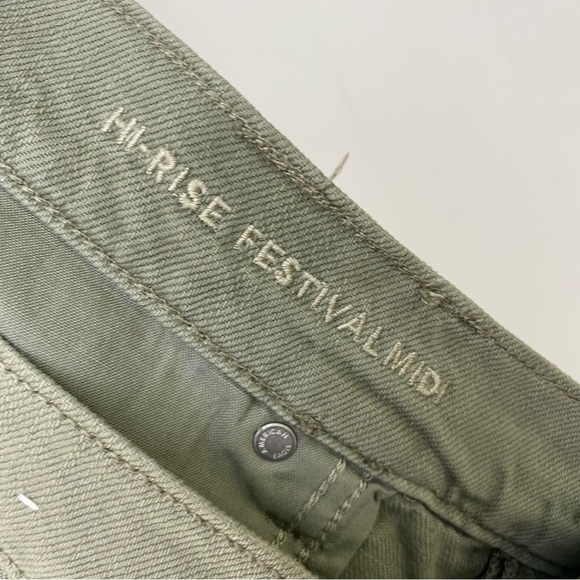 American Eagle High-rise Festival Midi Shorts Button Fly Raw Hem Green Size 18 - Picture 10 of 11